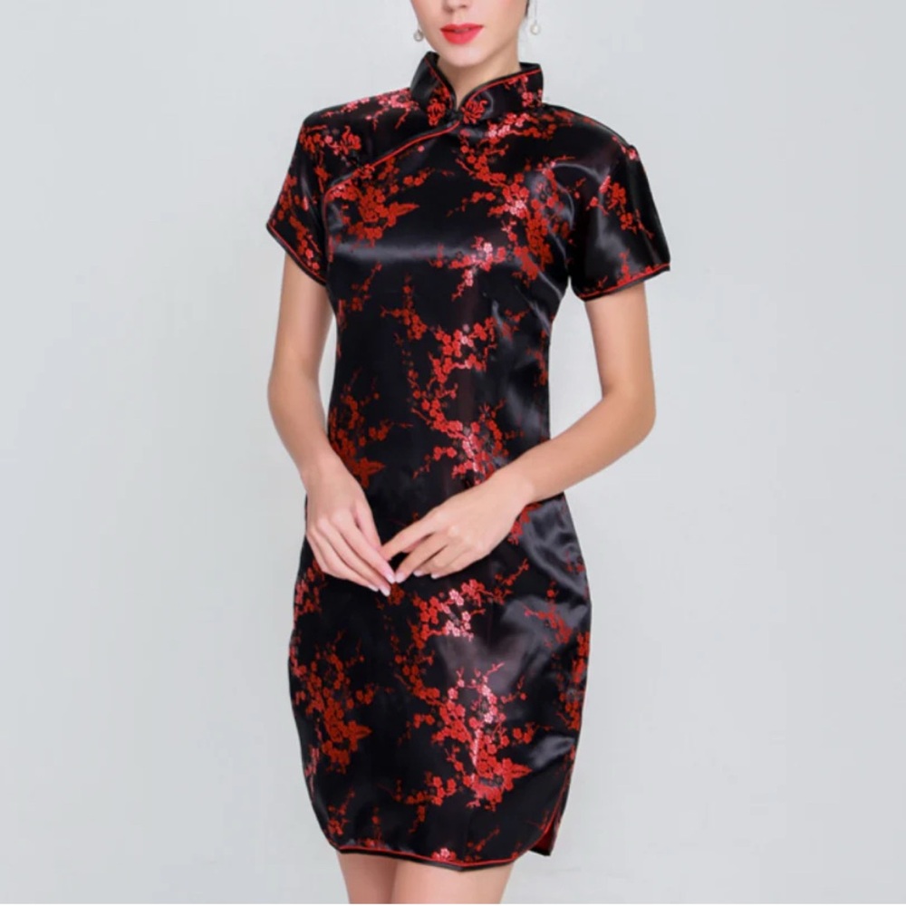 Elegant Black and Red Cheongsam Dress 6X NWOT